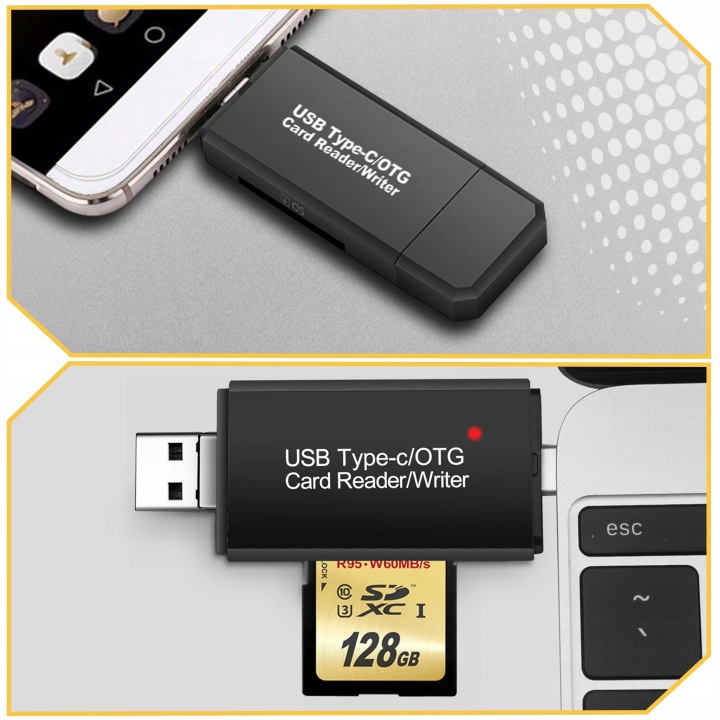Czytnik Kart Pamięci Micro SD TF Micro USB USB-C 5w1 do Laptopa Telefonu Model MicroSDXC SDHC SD Card Reader RS-MMC MMC Micro